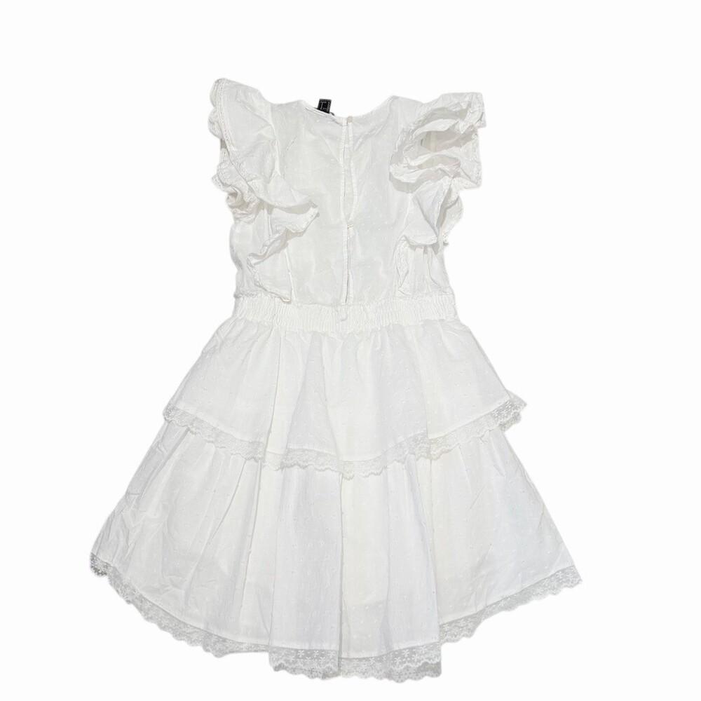 Forever 21 Women's White Swiss Dot Mini Dress Size S Babydoll Fit & Flare Ruffle - Picture 2 of 12